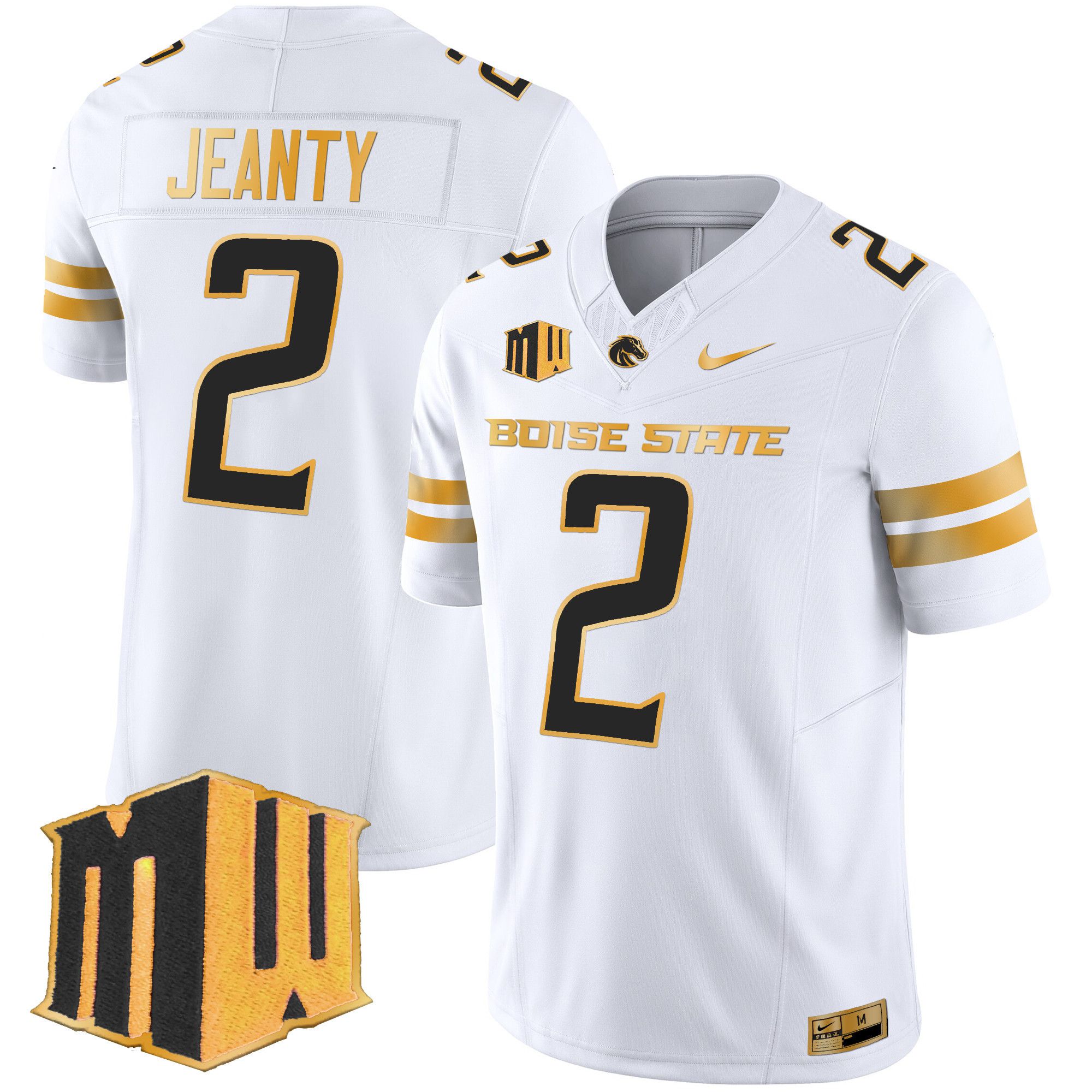 Men Boise State Broncos 2 Jeanty White Nike 2024 Gold Vapor Limited NCAA Jersey